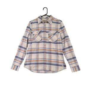 Duck Camp Womens Small Blue Orange Plaid Flannel Button Down Shirt Outdoor Top